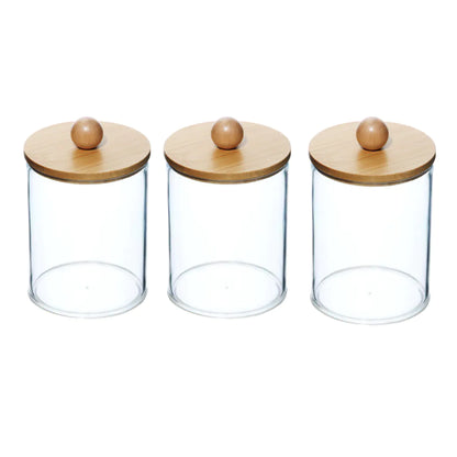 Bamboo Lids Apothecary Jars for Bathroom Storage Set
