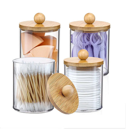 Bamboo Lids Apothecary Jars for Bathroom Storage Set